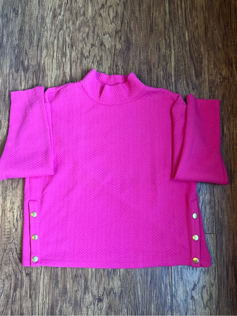 J Crew Mock Neck Pink Long Sleeve cute gold button detail